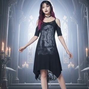 Black Asymmetrical Cold Shoulder Dress